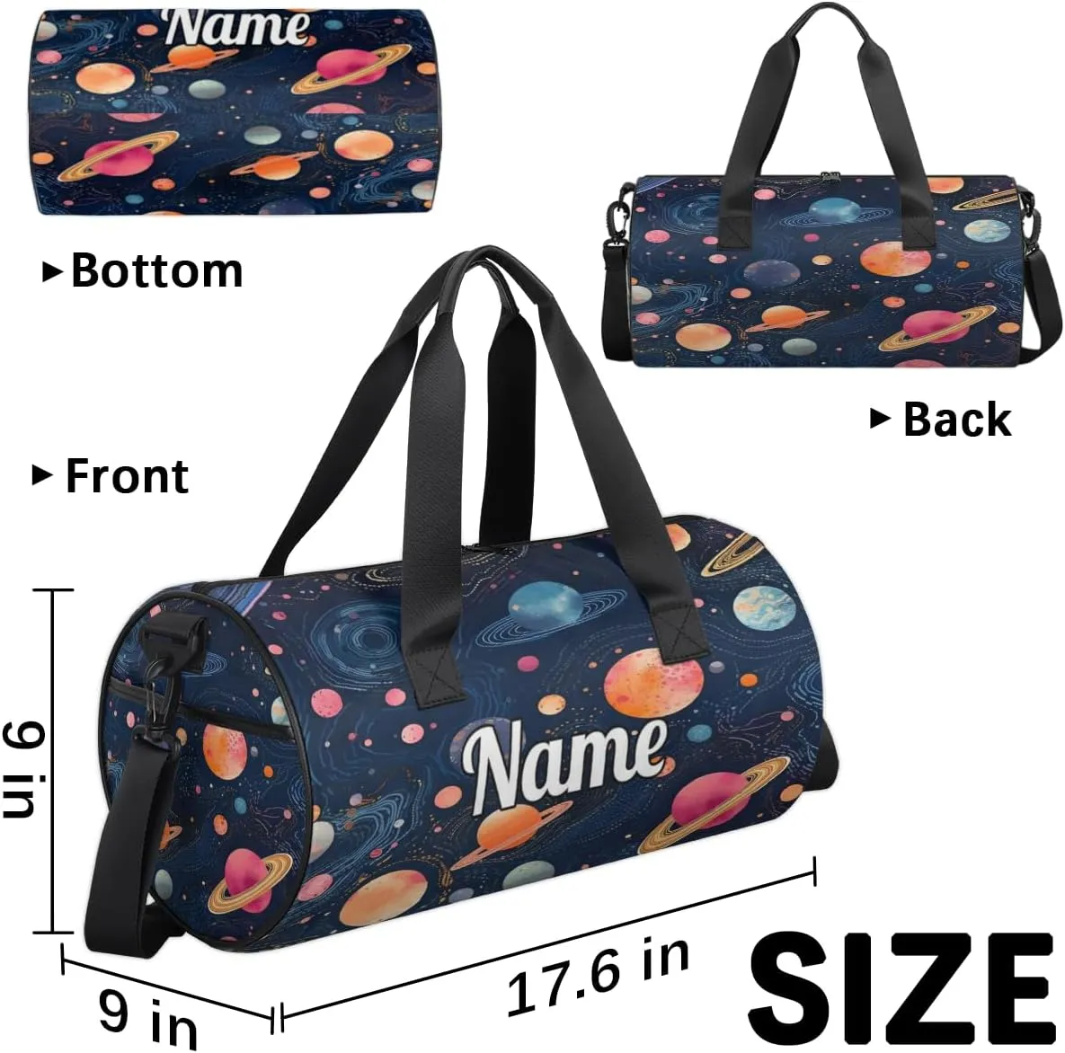 Custom Dance Duffel Bag Sport Backpacks Gyms and Weekend Overnight Travel Duffle Bag Birthday Christmas Halloween Waterproof, Space Planets