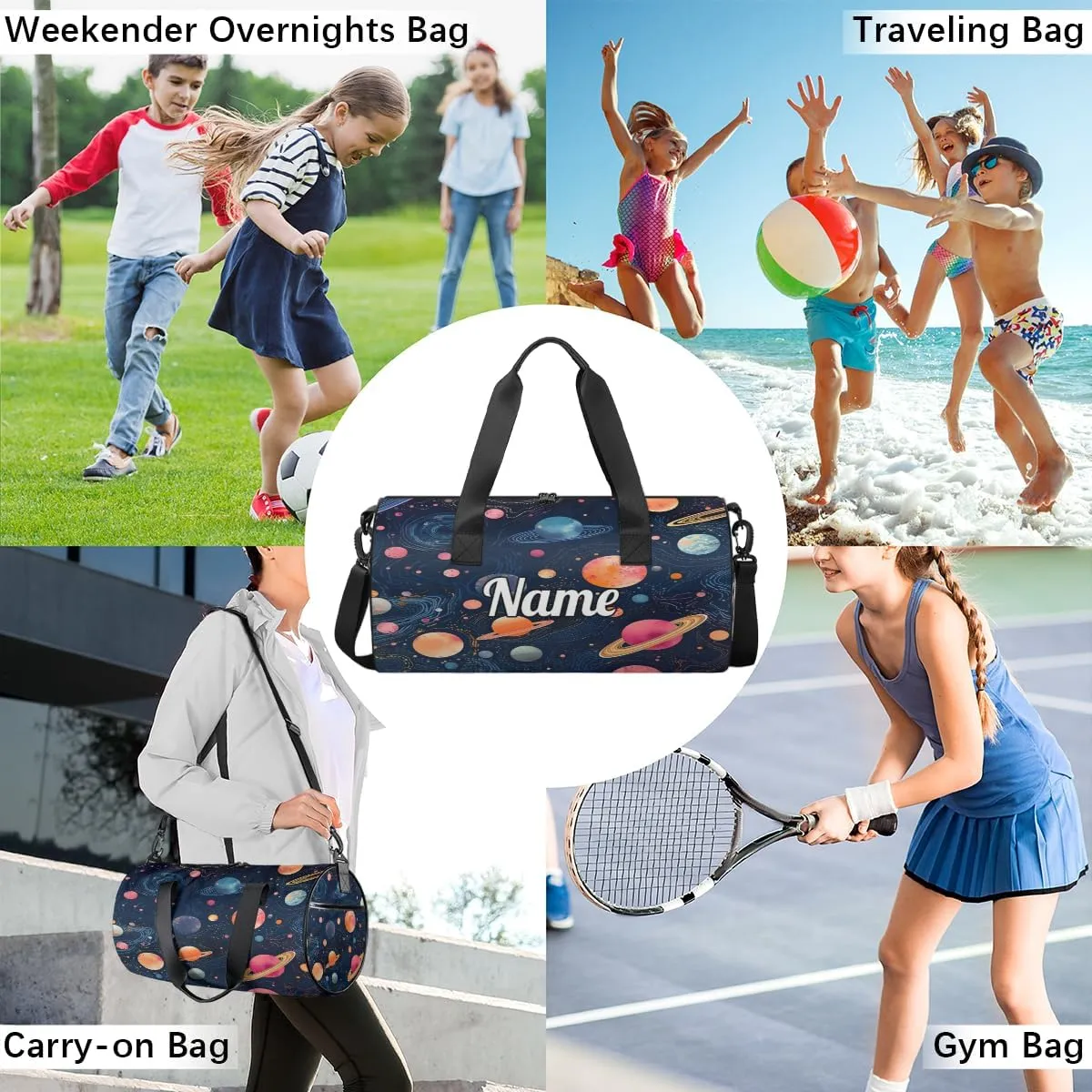Custom Dance Duffel Bag Sport Backpacks Gyms and Weekend Overnight Travel Duffle Bag Birthday Christmas Halloween Waterproof, Space Planets