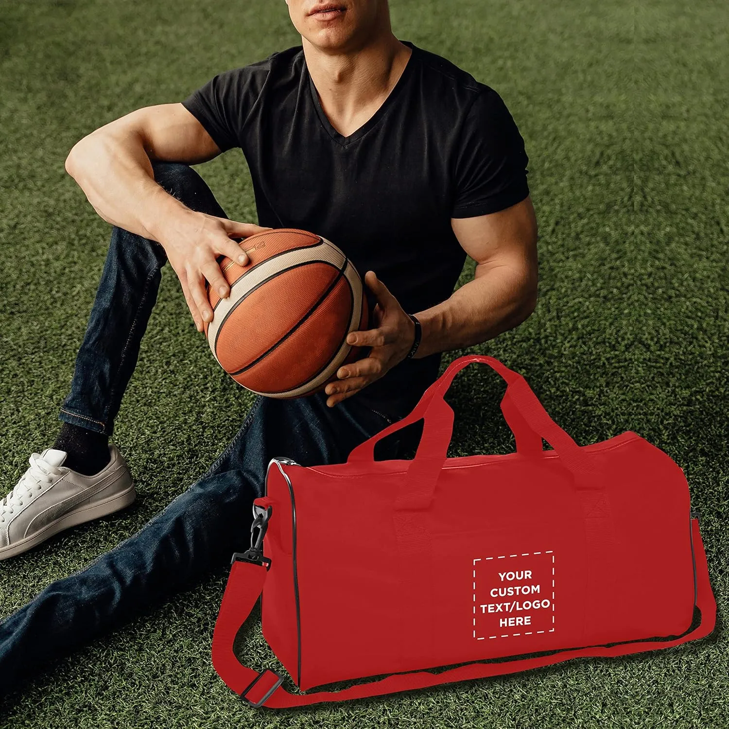 Custom Fitness Duffle Bags Set of 12, Personalized Bulk Pack - Great for Everyday Use, Perfect for Travellers, Athletes, Fitness Fanatics - Red
