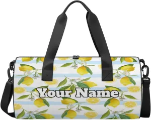 Custom Gym Bag for Women Men with Name, Personalized Cute Lemon Duffel Bag for Sports, Waterproof Dance Bag, Lightweight Carryon Gym Bag, Striped
