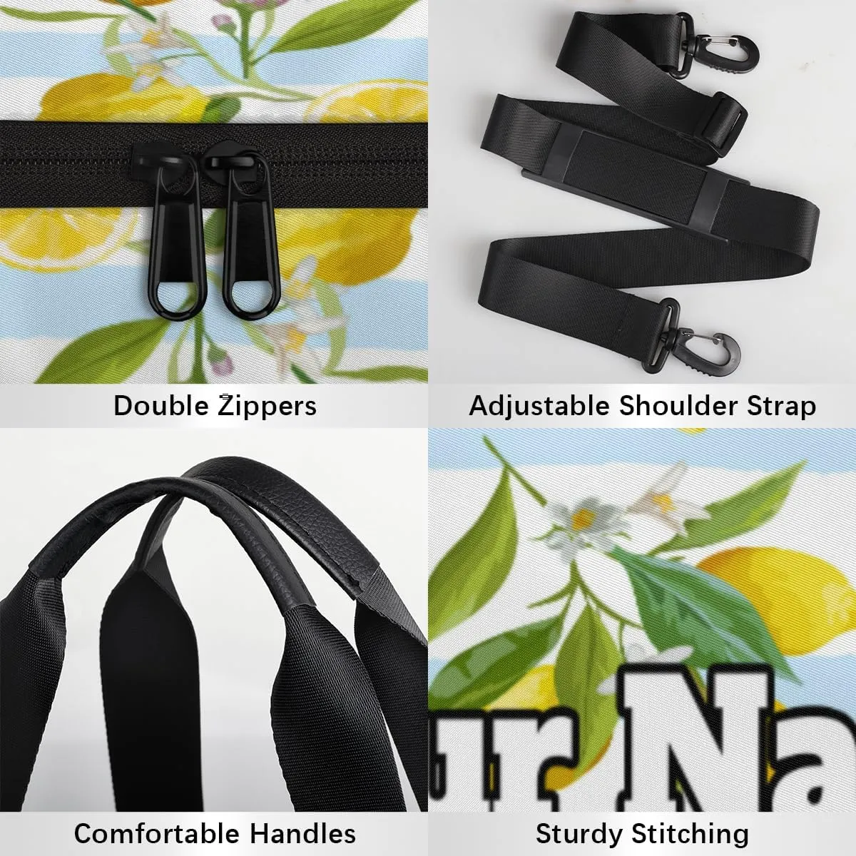 Custom Gym Bag for Women Men with Name, Personalized Cute Lemon Duffel Bag for Sports, Waterproof Dance Bag, Lightweight Carryon Gym Bag, Striped