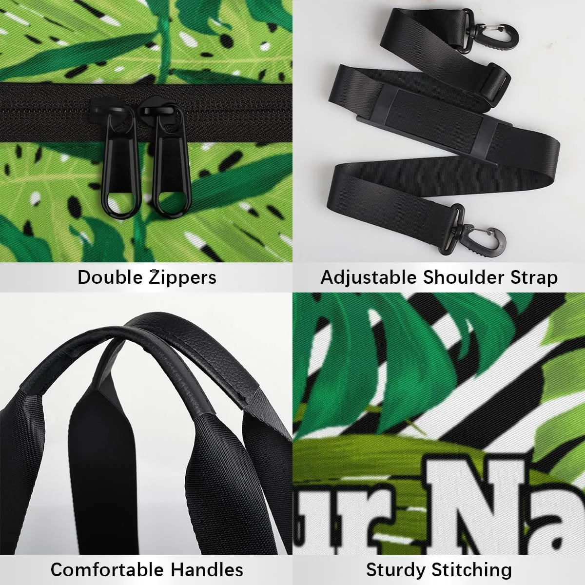 Custom Gym Bag for Women Men with Name, Personalized Palm Leaves Duffel Bag for Sports, Waterproof Dance Bag, Lightweight Carryon Gym Bag, Striped