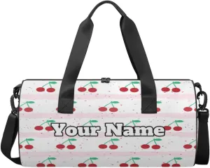 Custom Gym Bag for Women Men with Name, Personalized Red Cherry Duffel Bag for Sports, Waterproof Dance Bag, Lightweight Carryon Gym Bag, Striped