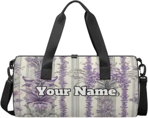 Custom Gym Bag for Women Men with Name, Personalized Striped Print Duffel Bag for Sports, Waterproof Dance Bag, Lightweight Carryon Gym Bag, Lavender