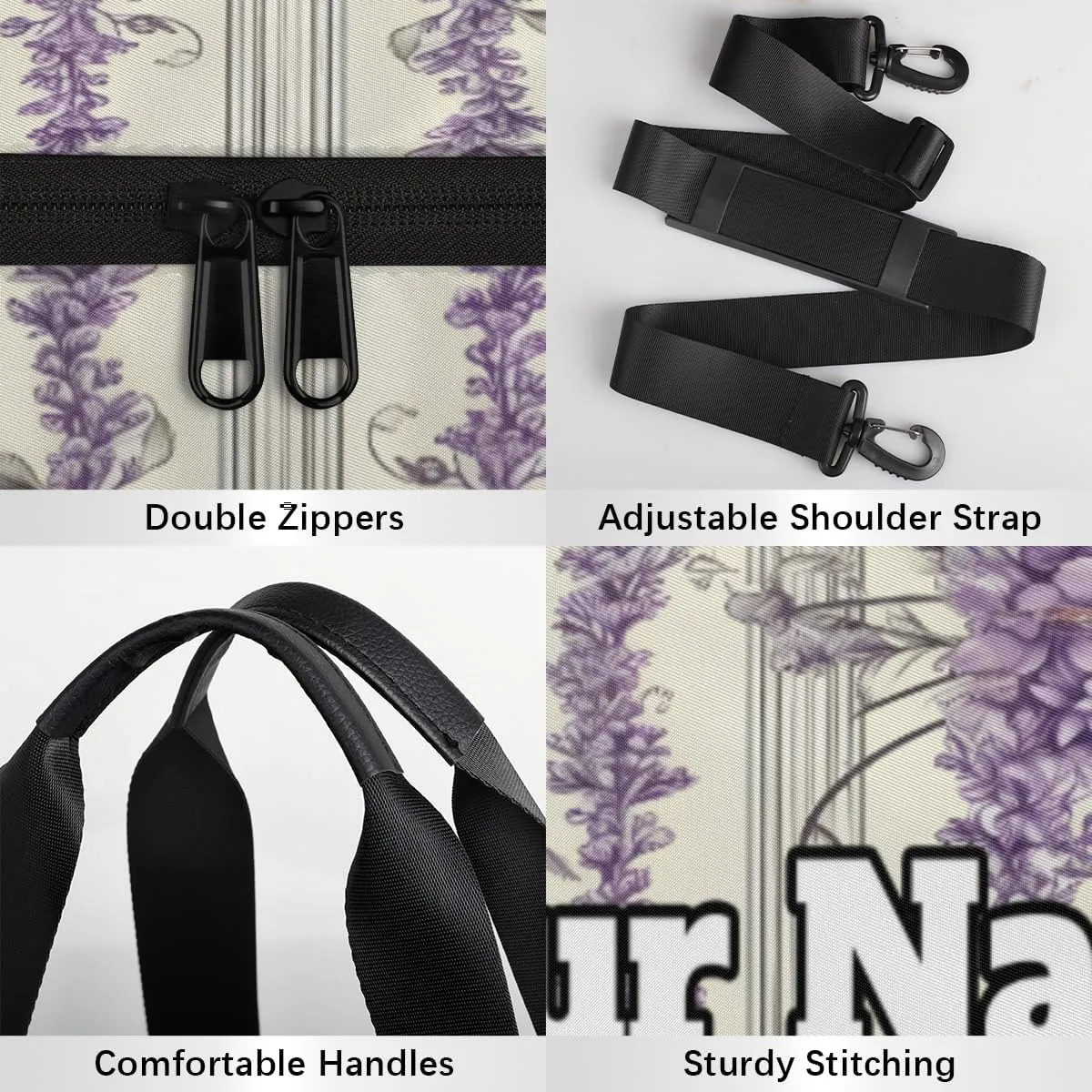 Custom Gym Bag for Women Men with Name, Personalized Striped Print Duffel Bag for Sports, Waterproof Dance Bag, Lightweight Carryon Gym Bag, Lavender