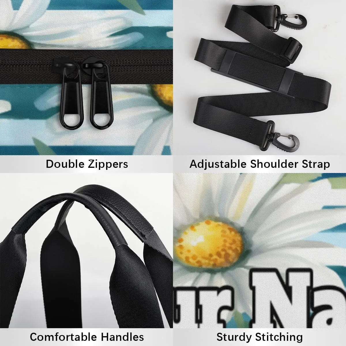 Custom Gym Bag for Women Men with Name, Personalized Summer Daisy Duffel Bag for Sports, Waterproof Dance Bag, Lightweight Carryon Gym Bag, Striped