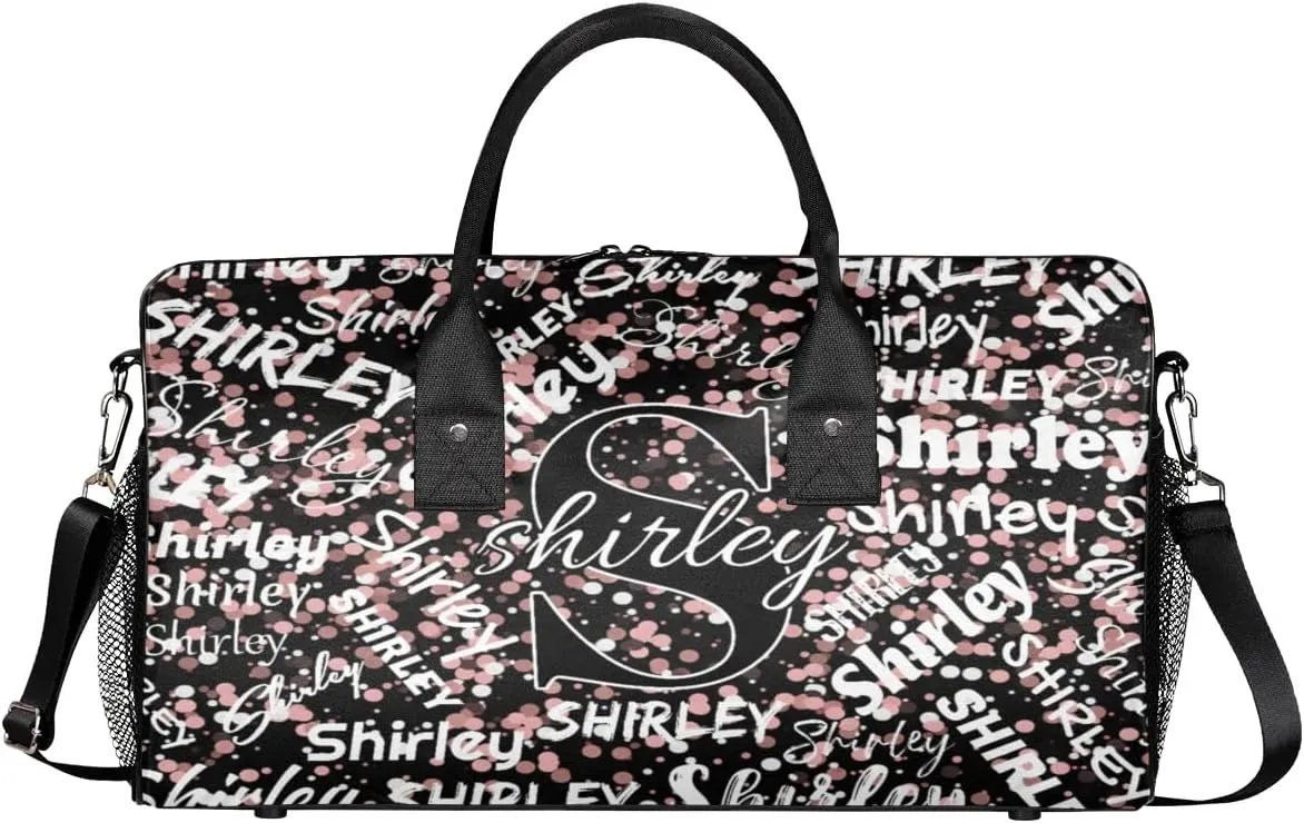 Custom Gym Bag Sports Bag, Personalized Name Duffel Bag Travel Weekender Bags Waterproof Overnight Carry on Bag with Name, Black Pinks Glitter