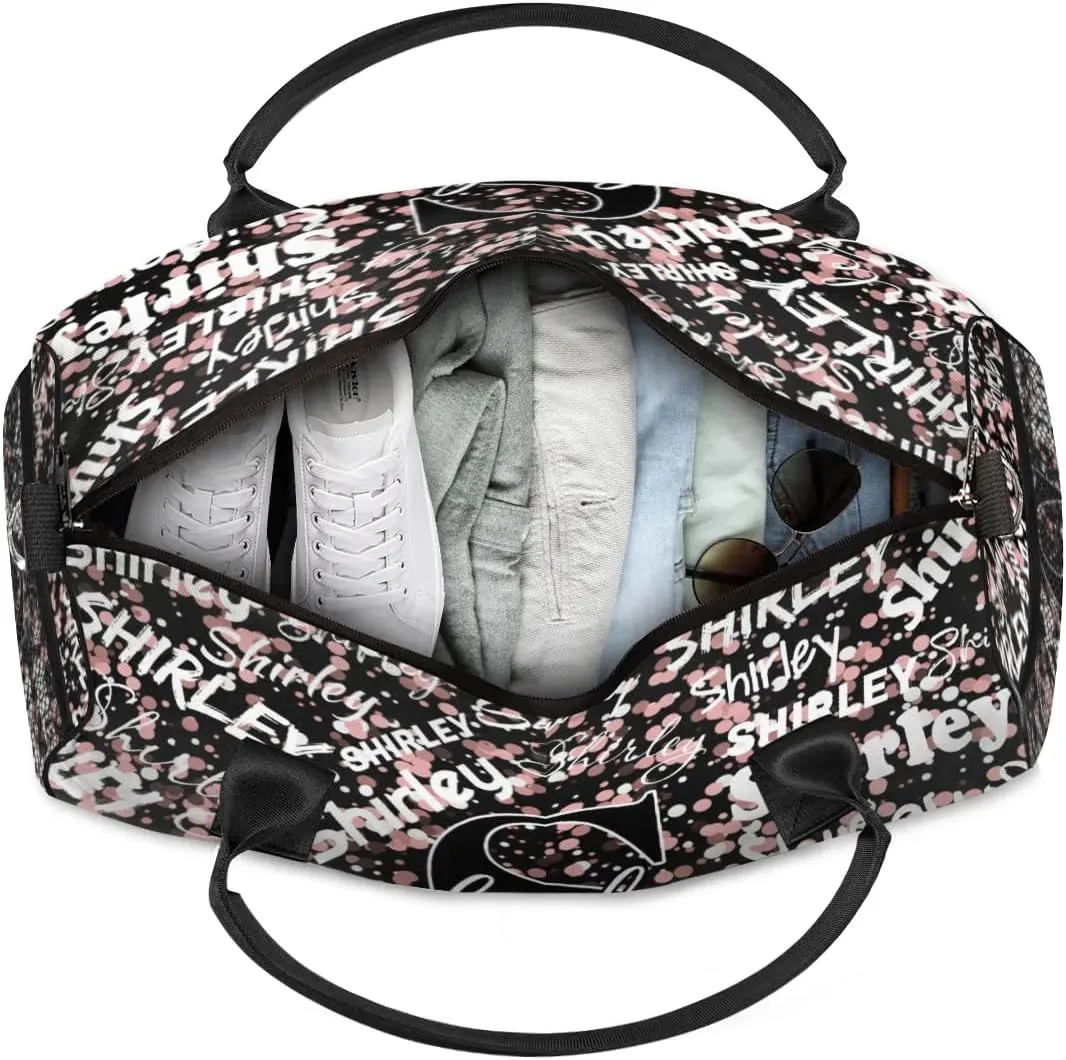 Custom Gym Bag Sports Bag, Personalized Name Duffel Bag Travel Weekender Bags Waterproof Overnight Carry on Bag with Name, Black Pinks Glitter