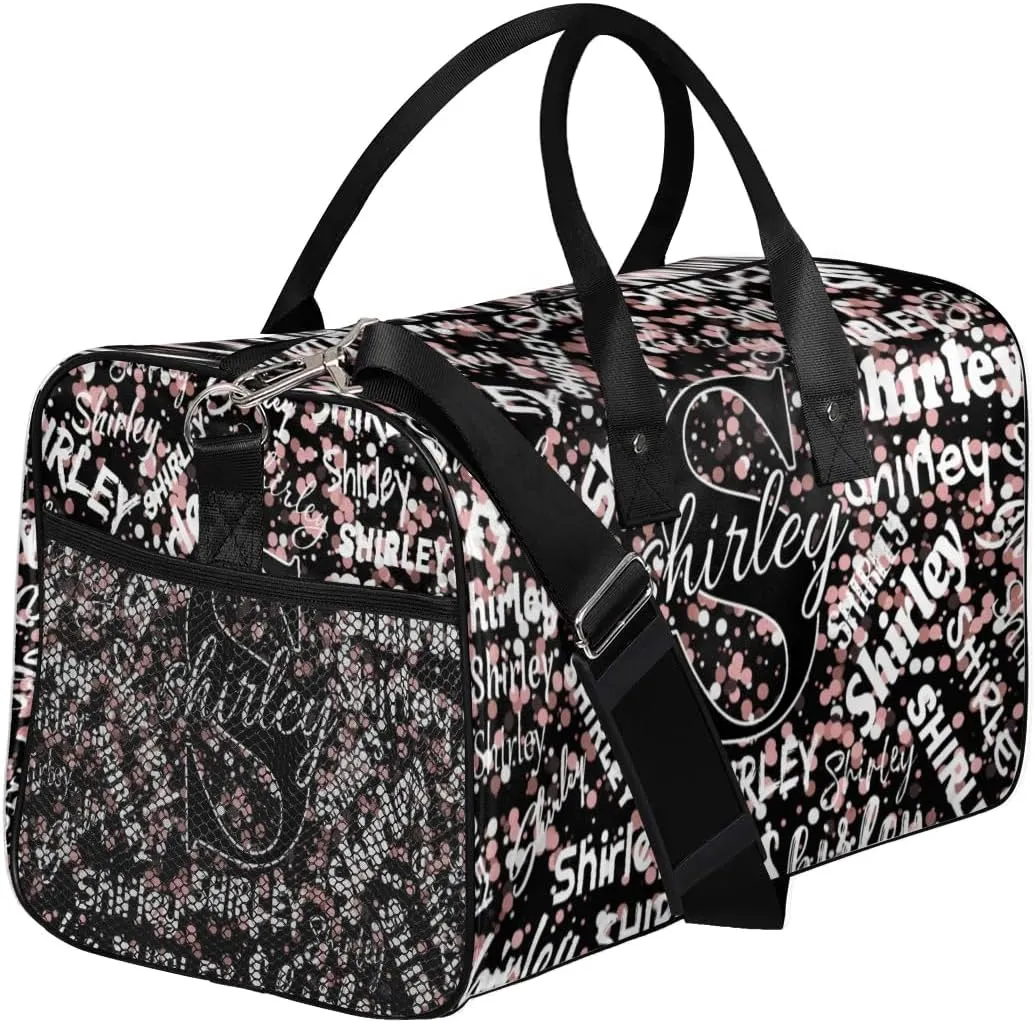 Custom Gym Bag Sports Bag, Personalized Name Duffel Bag Travel Weekender Bags Waterproof Overnight Carry on Bag with Name, Black Pinks Glitter