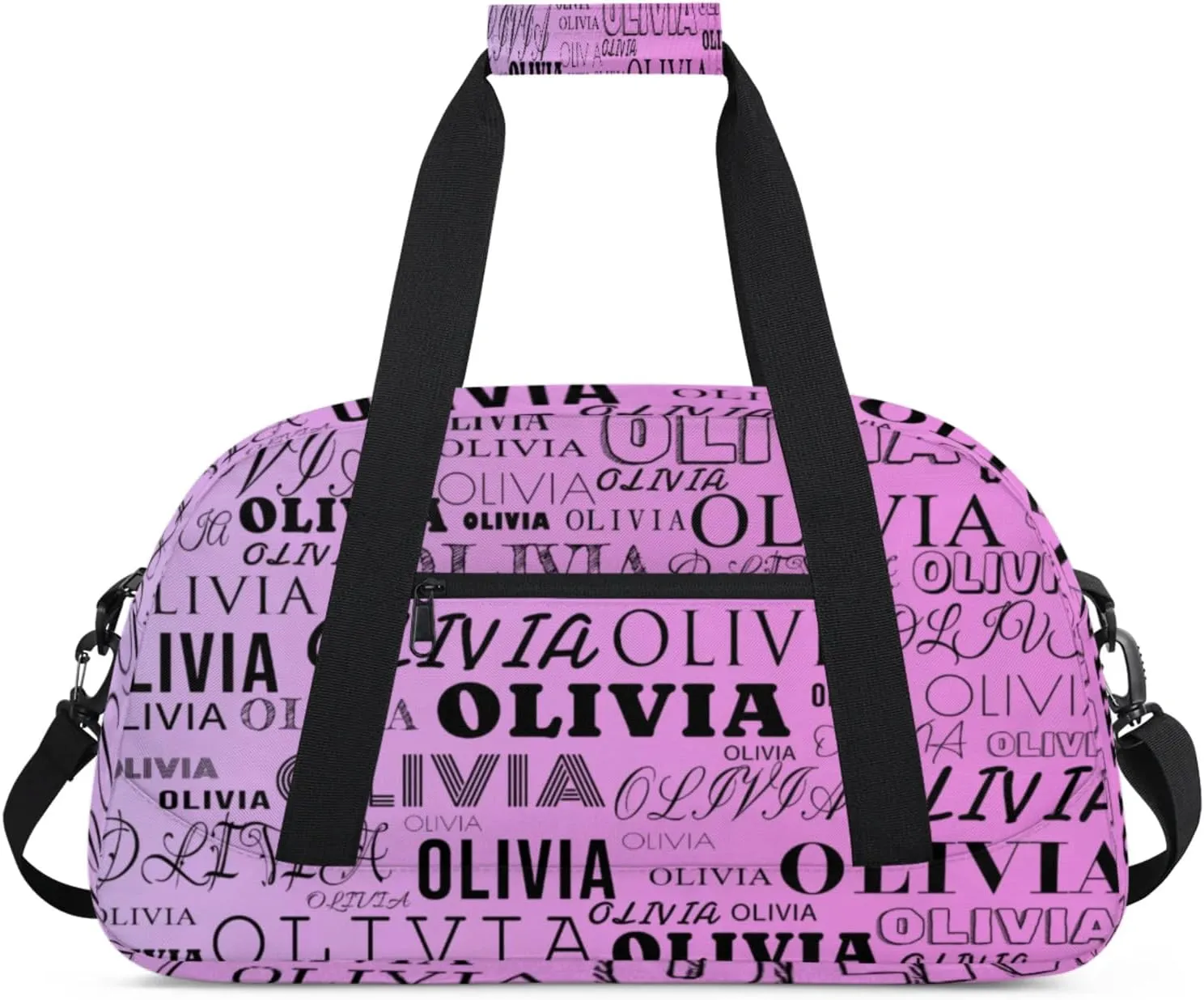 Custom Kids Duffel Bag with Your Name Lightweight Waterproof Personalized Sports Gym Bag with Front Zipper Pocket Foldable Weekender Overnight Bag for School Practice Gymnastic Ballet Pastel