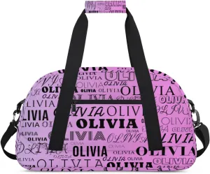 Custom Kids Duffel Bag with Your Name Lightweight Waterproof Personalized Sports Gym Bag with Front Zipper Pocket Foldable Weekender Overnight Bag for School Practice Gymnastic Ballet Pastel