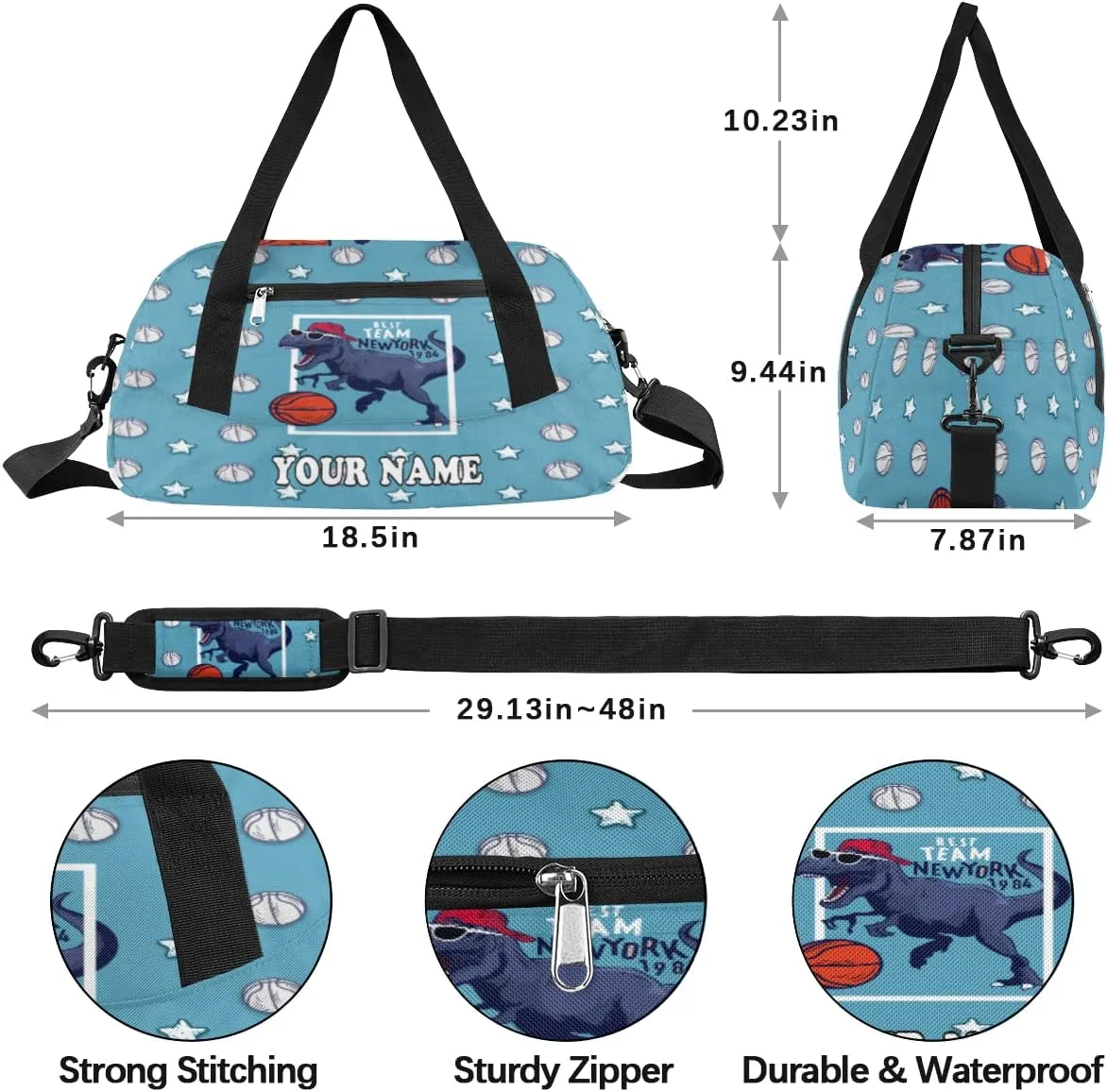 Custom Kids Duffel Overnight Bag Basketball Dinosaur Stars Personalized Kids Duffel Bag for Girls Boys Customized Kids Gifts - Basketball Sport