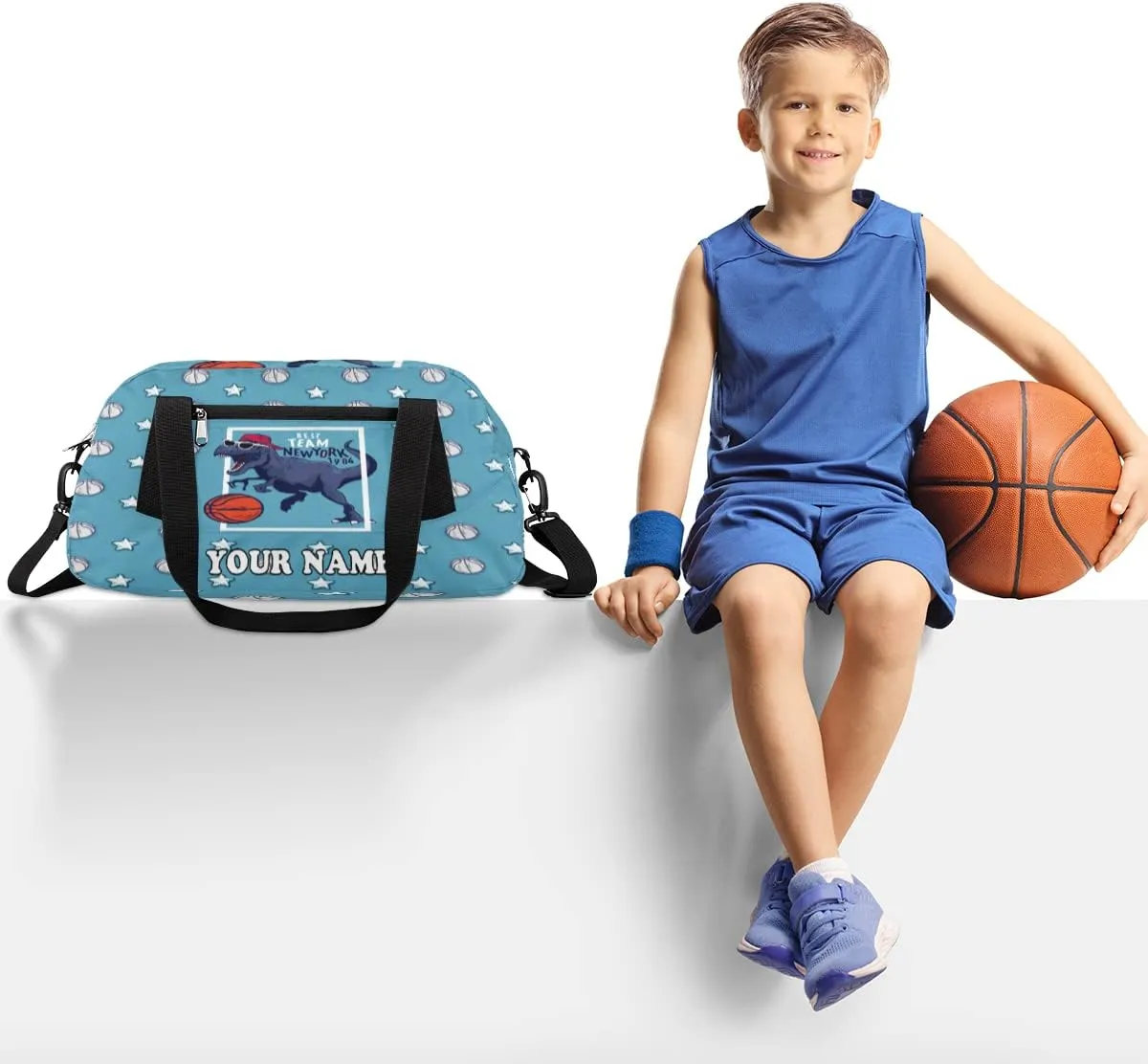 Custom Kids Duffel Overnight Bag Basketball Dinosaur Stars Personalized Kids Duffel Bag for Girls Boys Customized Kids Gifts - Basketball Sport