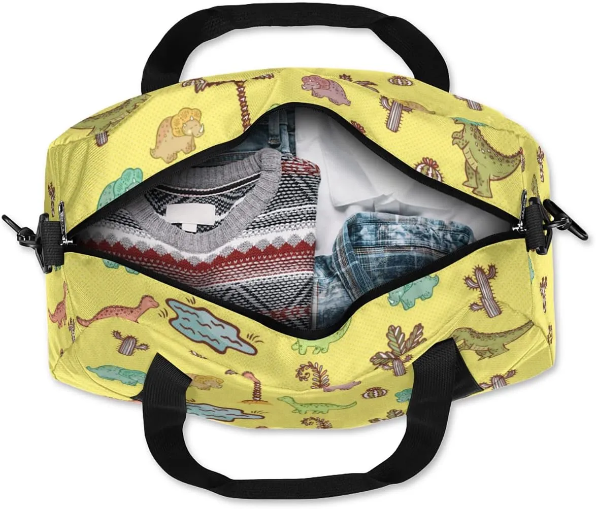 Custom Kids Duffel Overnight Bag Dinosaurs Personalized Kids Duffel Bag for Girls Boys Customized Kids Gifts - Dino Cactus Yellow