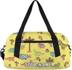 Custom Kids Duffel Overnight Bag Dinosaurs Personalized Kids Duffel Bag for Girls Boys Customized Kids Gifts - Dino Cactus Yellow