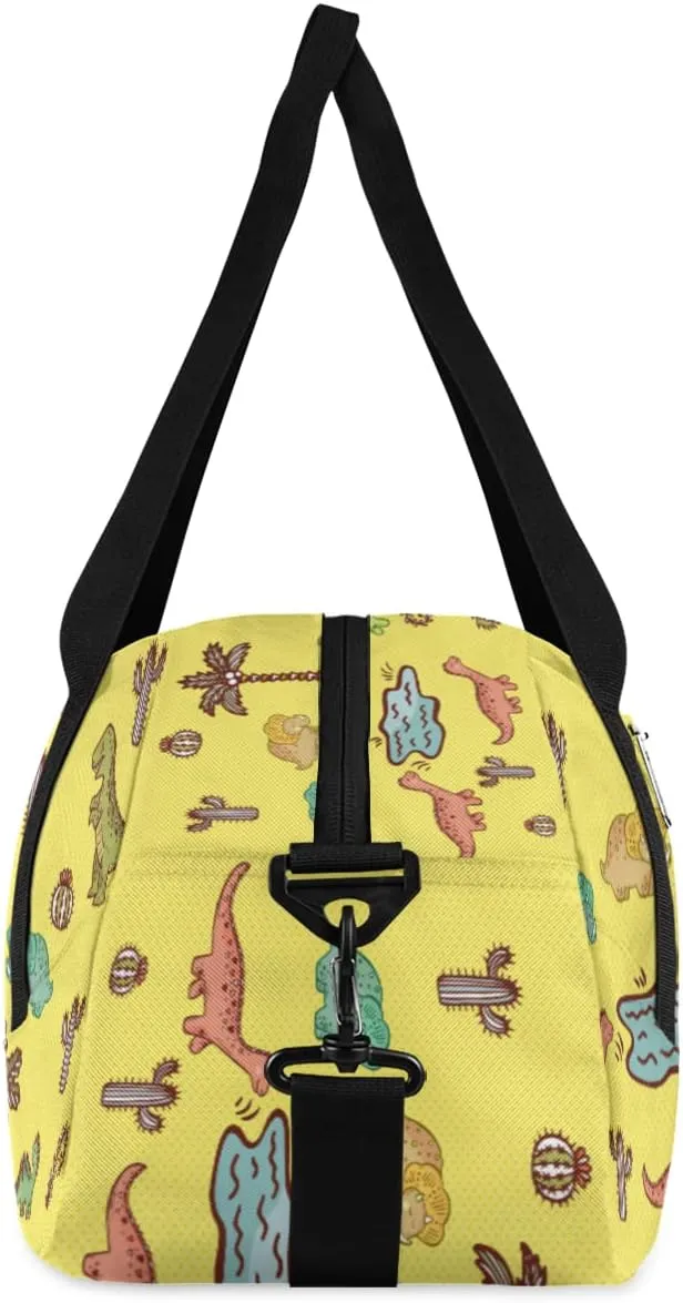 Custom Kids Duffel Overnight Bag Dinosaurs Personalized Kids Duffel Bag for Girls Boys Customized Kids Gifts - Dino Cactus Yellow