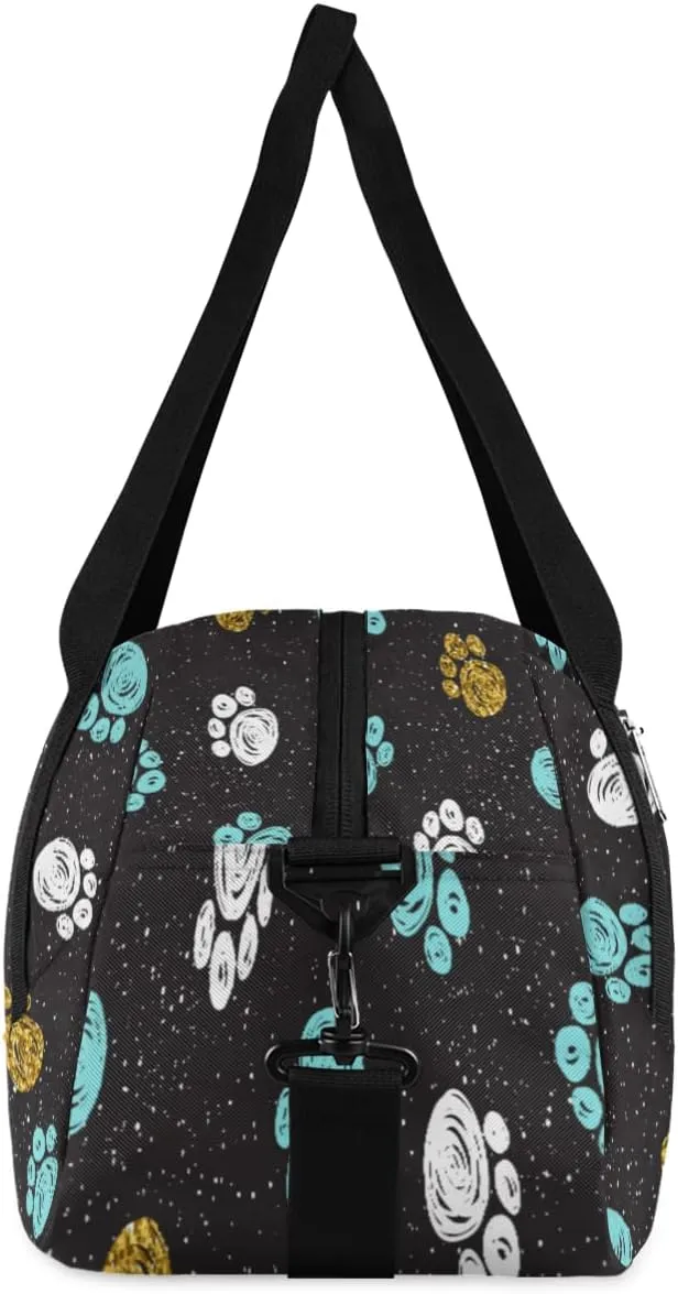 Custom Kids Duffel Overnight Bag Dog Paw Print Personalized Kids Duffel Bag for Girls Boys Customized Kids Gifts - Colorful Dog Footprints