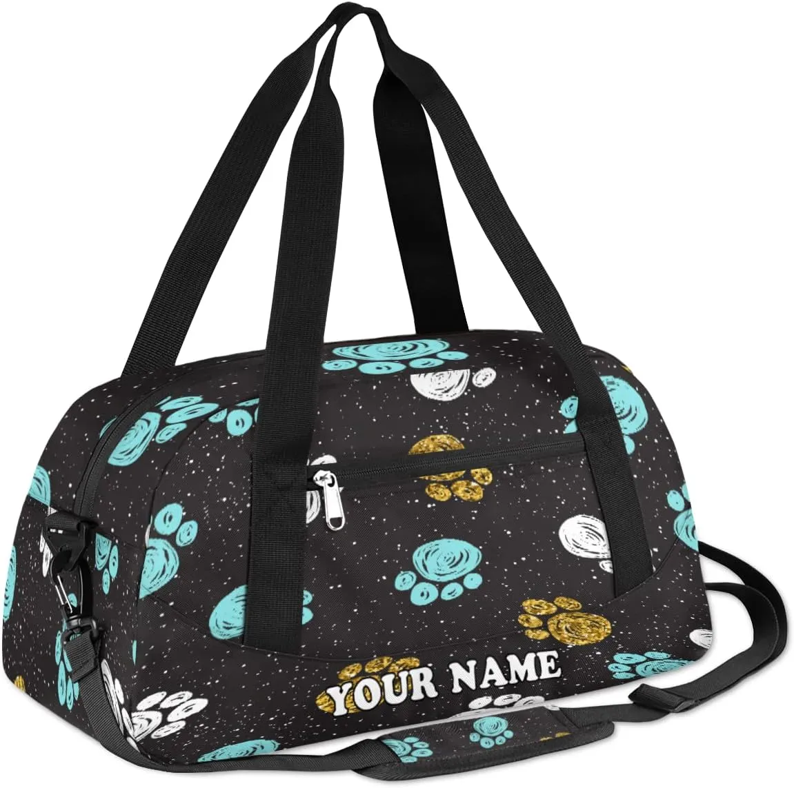 Custom Kids Duffel Overnight Bag Dog Paw Print Personalized Kids Duffel Bag for Girls Boys Customized Kids Gifts - Colorful Dog Footprints