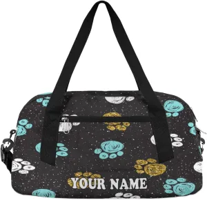 Custom Kids Duffel Overnight Bag Dog Paw Print Personalized Kids Duffel Bag for Girls Boys Customized Kids Gifts - Colorful Dog Footprints