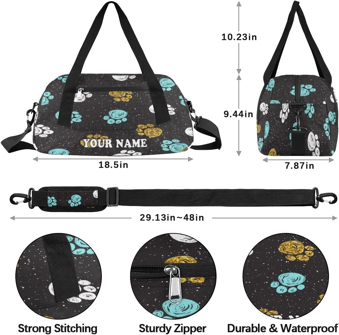 Custom Kids Duffel Overnight Bag Dog Paw Print Personalized Kids Duffel Bag for Girls Boys Customized Kids Gifts - Colorful Dog Footprints