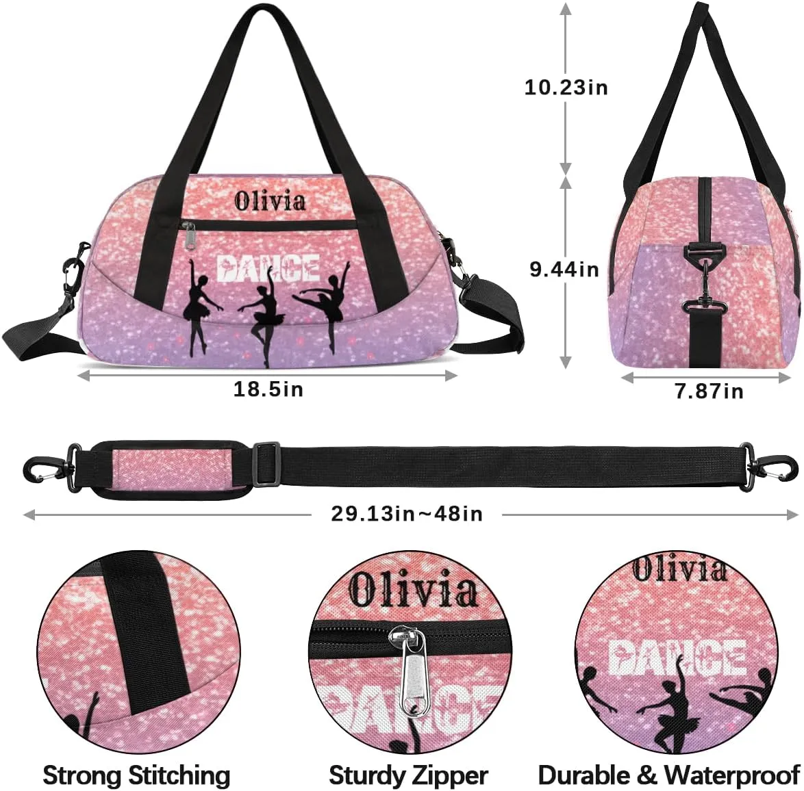 Custom Kids Duffel Overnight Bag Personalized Dance Bag Travel Duffel Bag for Girls Boys Customized Kids Gifts- Ballet dance 6