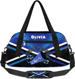 Custom Kids Duffel Overnight Bag Personalized Dance Bag Travel Duffel Bag for Girls Boys Customized Kids Gifts- Blue Cheerleader