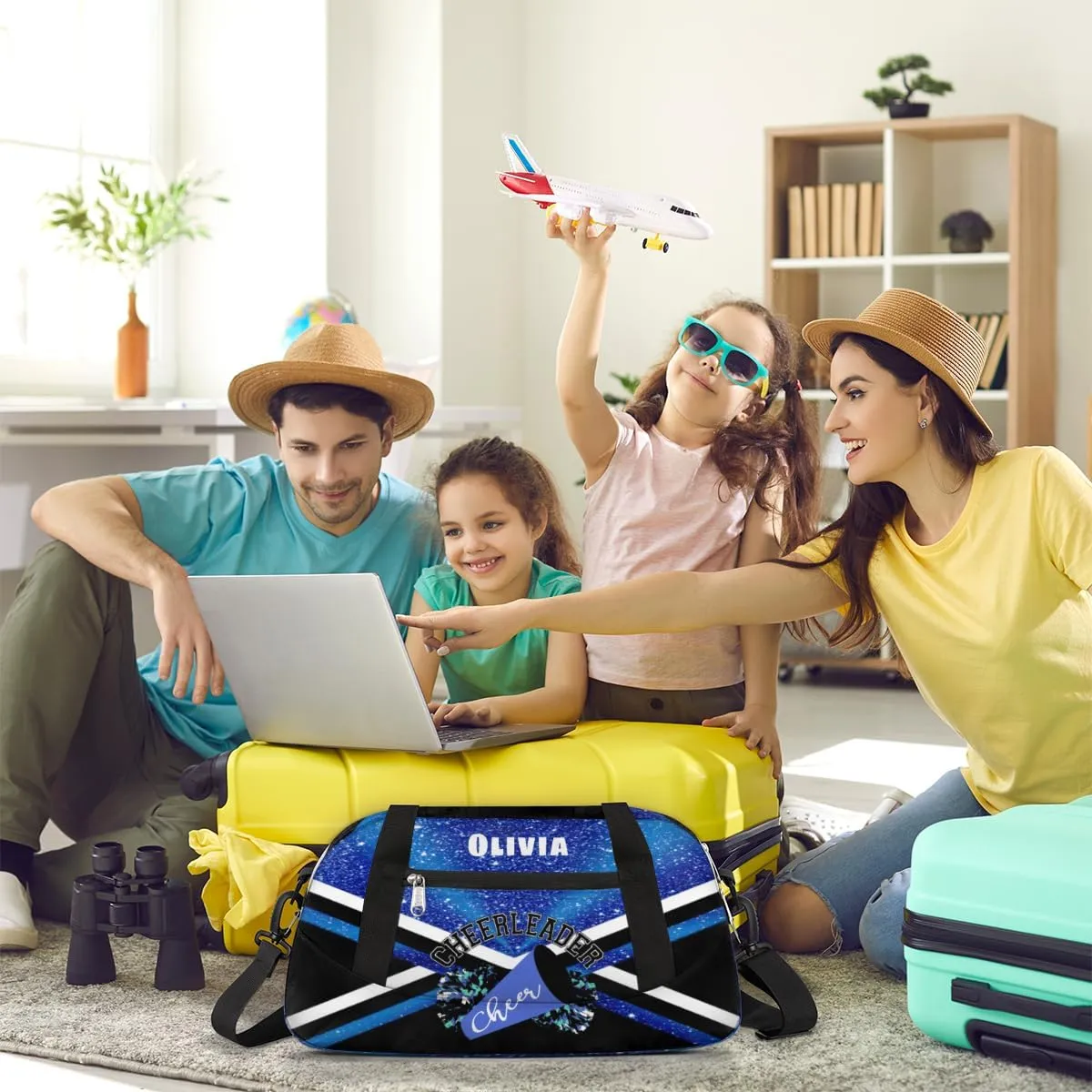 Custom Kids Duffel Overnight Bag Personalized Dance Bag Travel Duffel Bag for Girls Boys Customized Kids Gifts- Blue Cheerleader