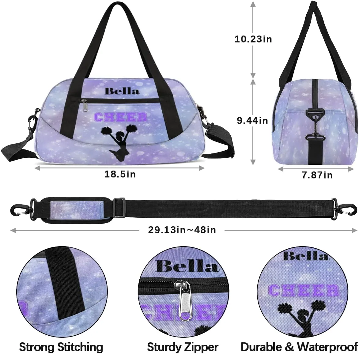 Custom Kids Duffel Overnight Bag Personalized Dance Bag Travel Duffel Bag for Girls Boys Customized Kids Gifts- Gymnast in Purple