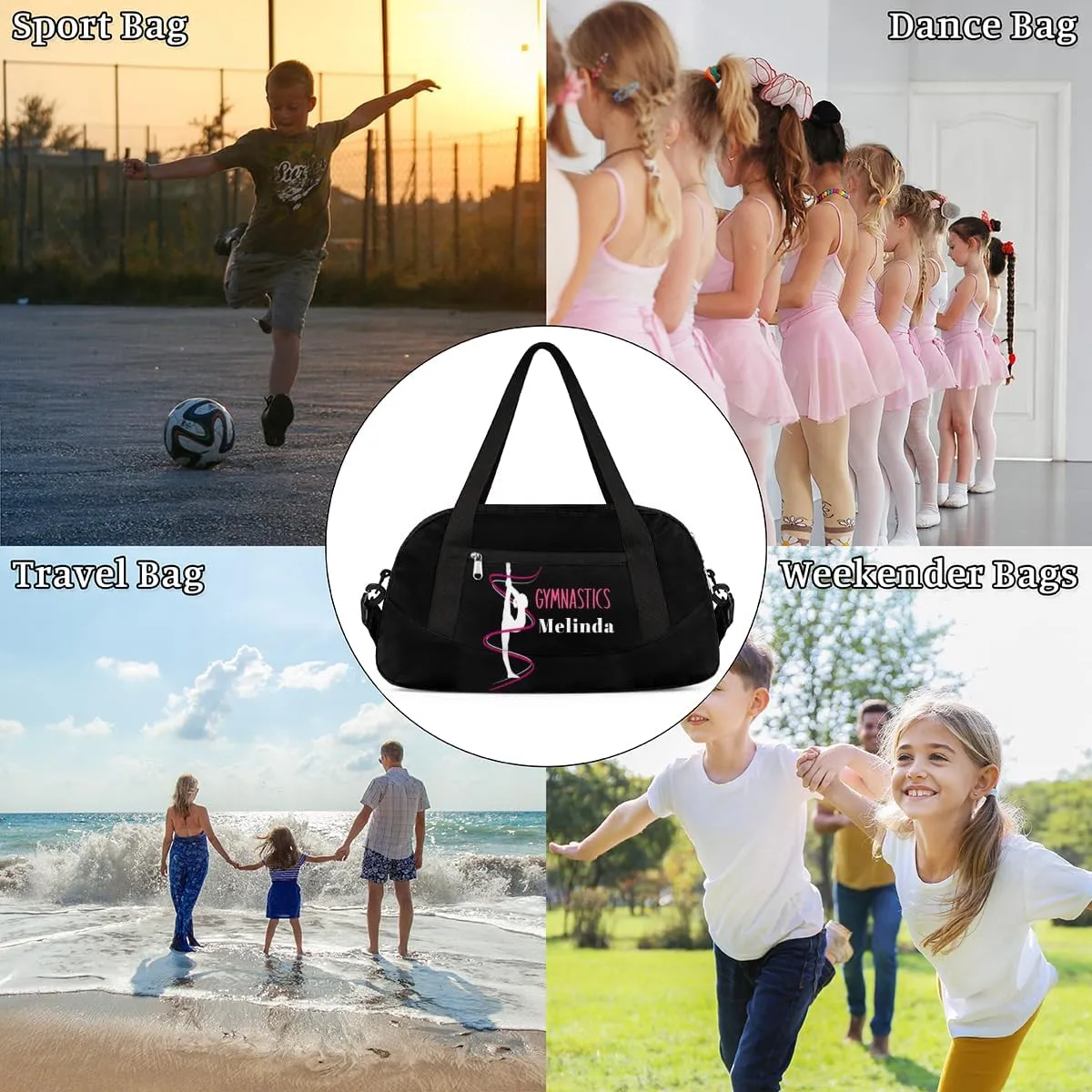 Custom Kids Duffel Overnight Bag Personalized Dance Bag Travel Duffel Bag for Girls Boys Customized Kids Gifts- Gymnastics Funny Gymnast