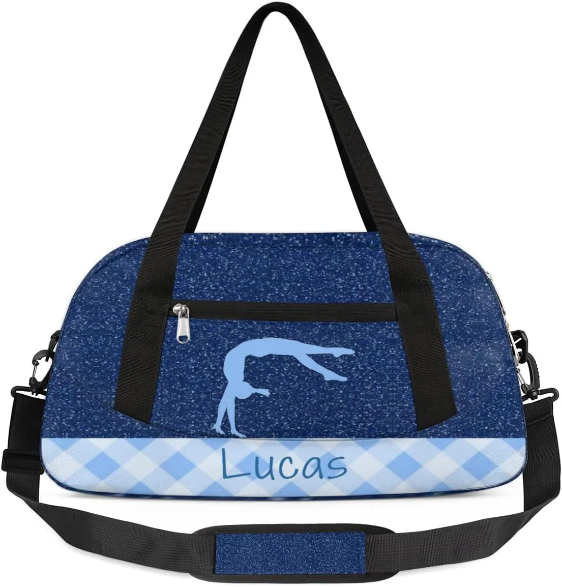 Custom Kids Duffel Overnight Bag Personalized Dance Bag Travel Duffel Bag for Girls Boys Customized Kids Gifts- Gymnastics Girl Light Blue