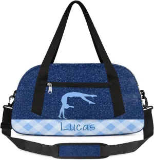 Custom Kids Duffel Overnight Bag Personalized Dance Bag Travel Duffel Bag for Girls Boys Customized Kids Gifts- Gymnastics Girl Light Blue
