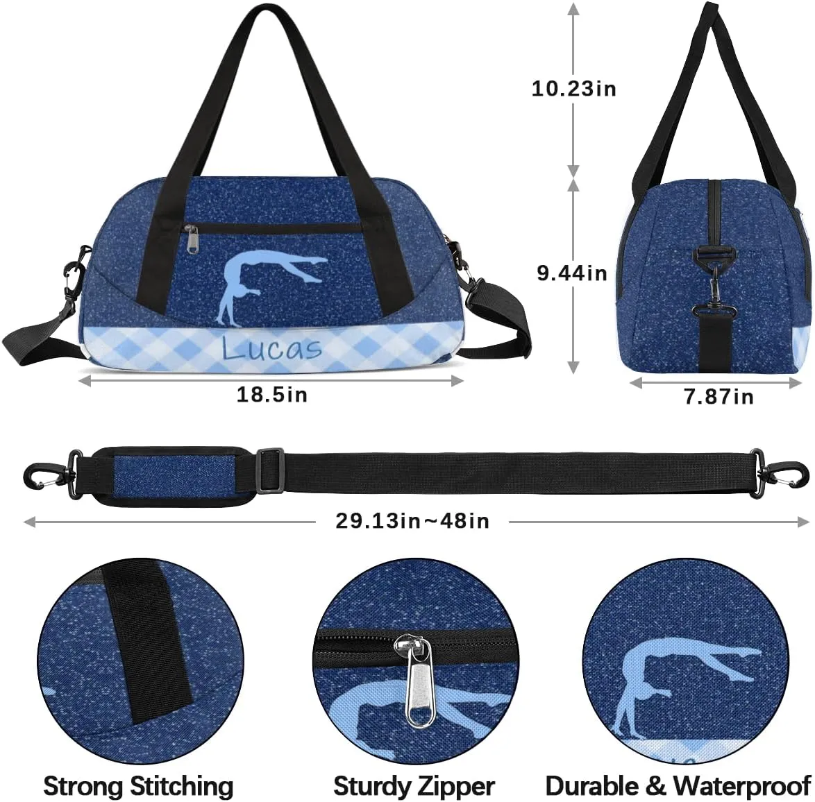 Custom Kids Duffel Overnight Bag Personalized Dance Bag Travel Duffel Bag for Girls Boys Customized Kids Gifts- Gymnastics Girl Light Blue
