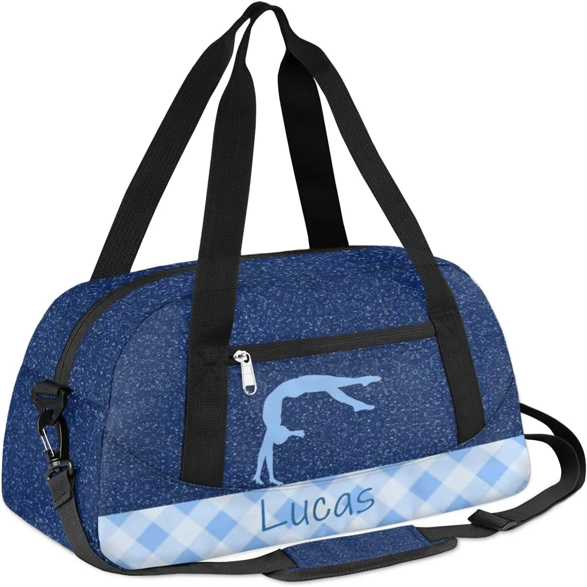 Custom Kids Duffel Overnight Bag Personalized Dance Bag Travel Duffel Bag for Girls Boys Customized Kids Gifts- Gymnastics Girl Light Blue