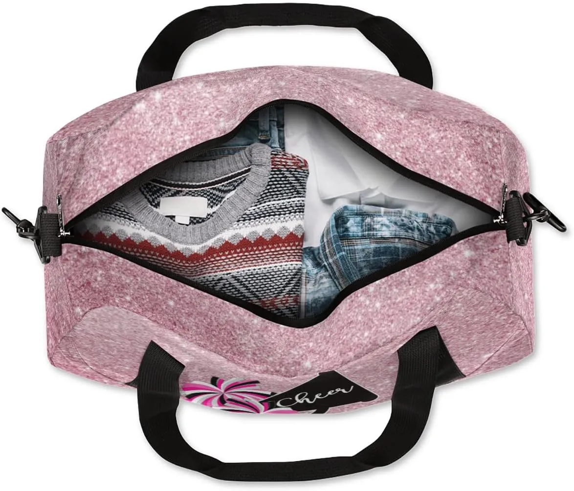 Custom Kids Duffel Overnight Bag Personalized Dance Bag Travel Duffel Bag for Girls Boys Customized Kids Gifts- Pink and Black Cheerleaders
