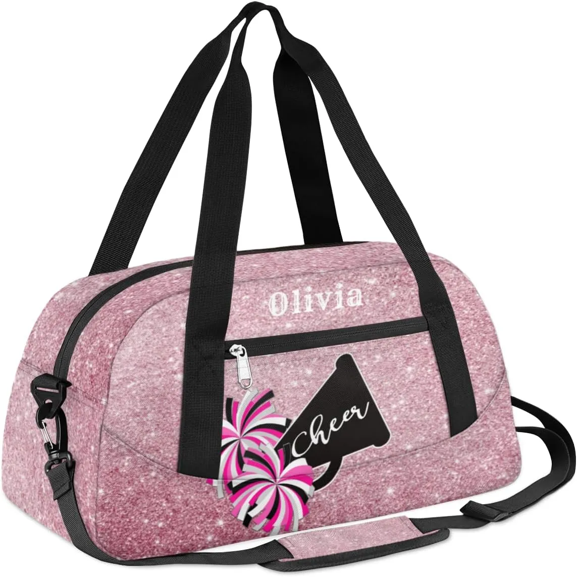 Custom Kids Duffel Overnight Bag Personalized Dance Bag Travel Duffel Bag for Girls Boys Customized Kids Gifts- Pink and Black Cheerleaders