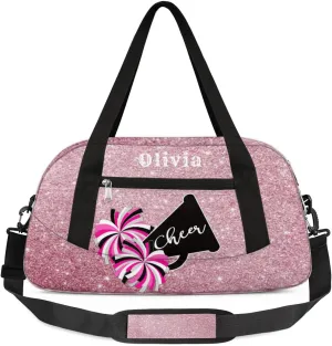 Custom Kids Duffel Overnight Bag Personalized Dance Bag Travel Duffel Bag for Girls Boys Customized Kids Gifts- Pink and Black Cheerleaders