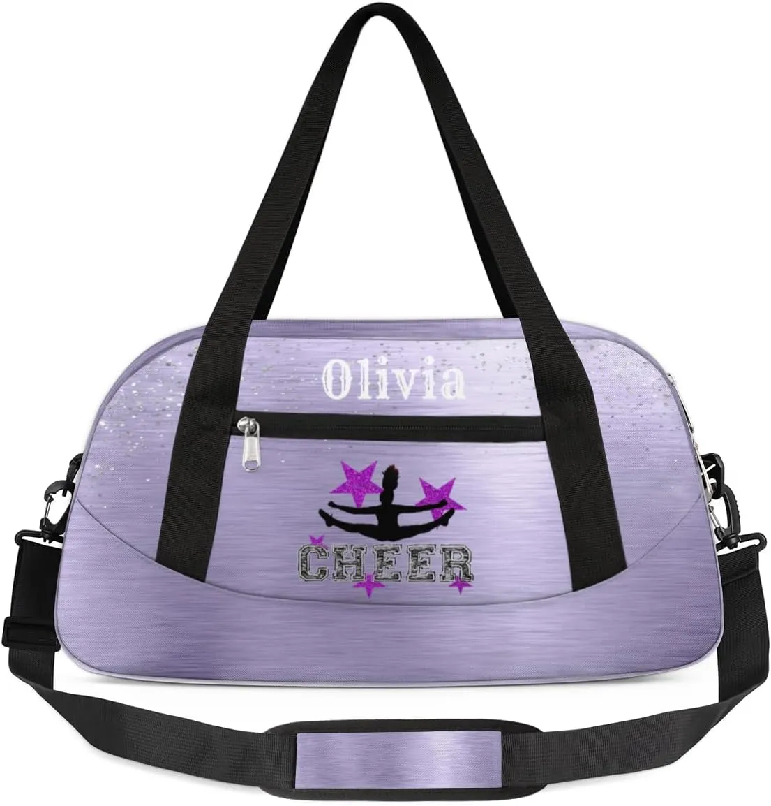 Custom Kids Duffel Overnight Bag Personalized Dance Bag Travel Duffel Bag for Girls Boys Customized Kids Gifts- Purple Star Cheerleader