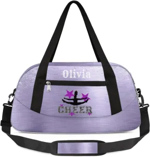 Custom Kids Duffel Overnight Bag Personalized Dance Bag Travel Duffel Bag for Girls Boys Customized Kids Gifts- Purple Star Cheerleader
