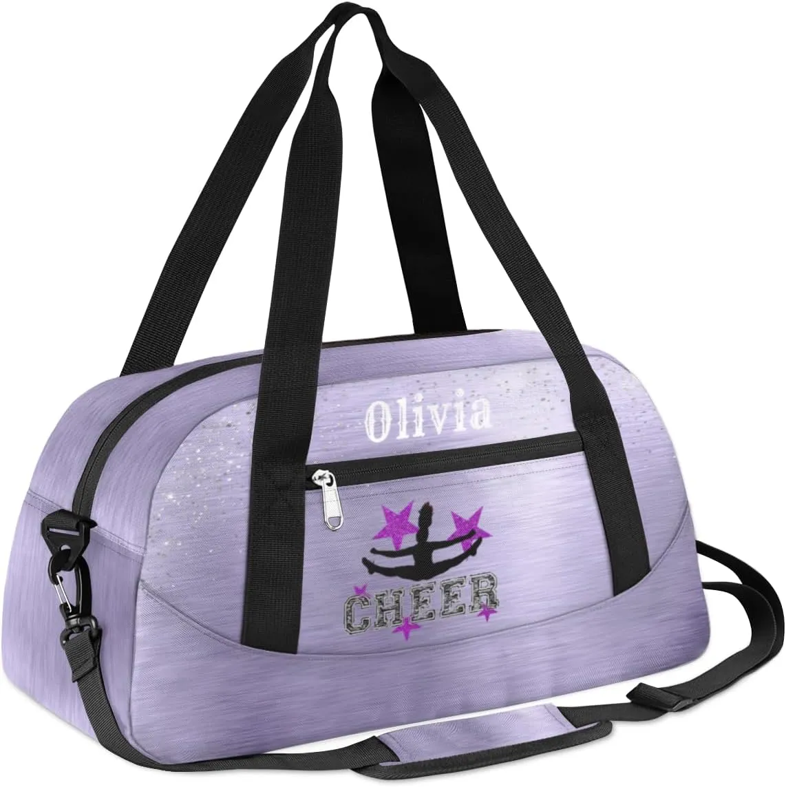 Custom Kids Duffel Overnight Bag Personalized Dance Bag Travel Duffel Bag for Girls Boys Customized Kids Gifts- Purple Star Cheerleader