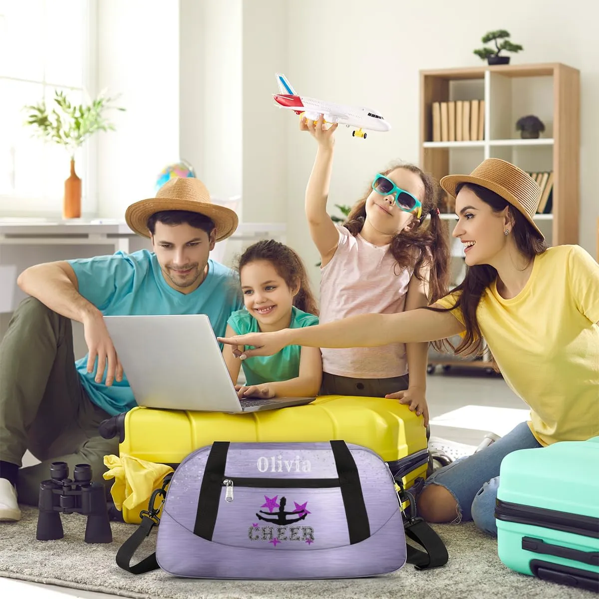 Custom Kids Duffel Overnight Bag Personalized Dance Bag Travel Duffel Bag for Girls Boys Customized Kids Gifts- Purple Star Cheerleader