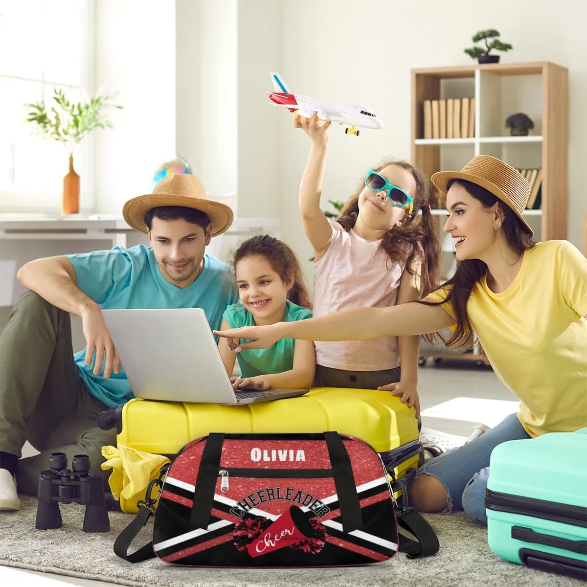 Custom Kids Duffel Overnight Bag Personalized Dance Bag Travel Duffel Bag for Girls Boys Customized Kids Gifts- Red Cheerleader