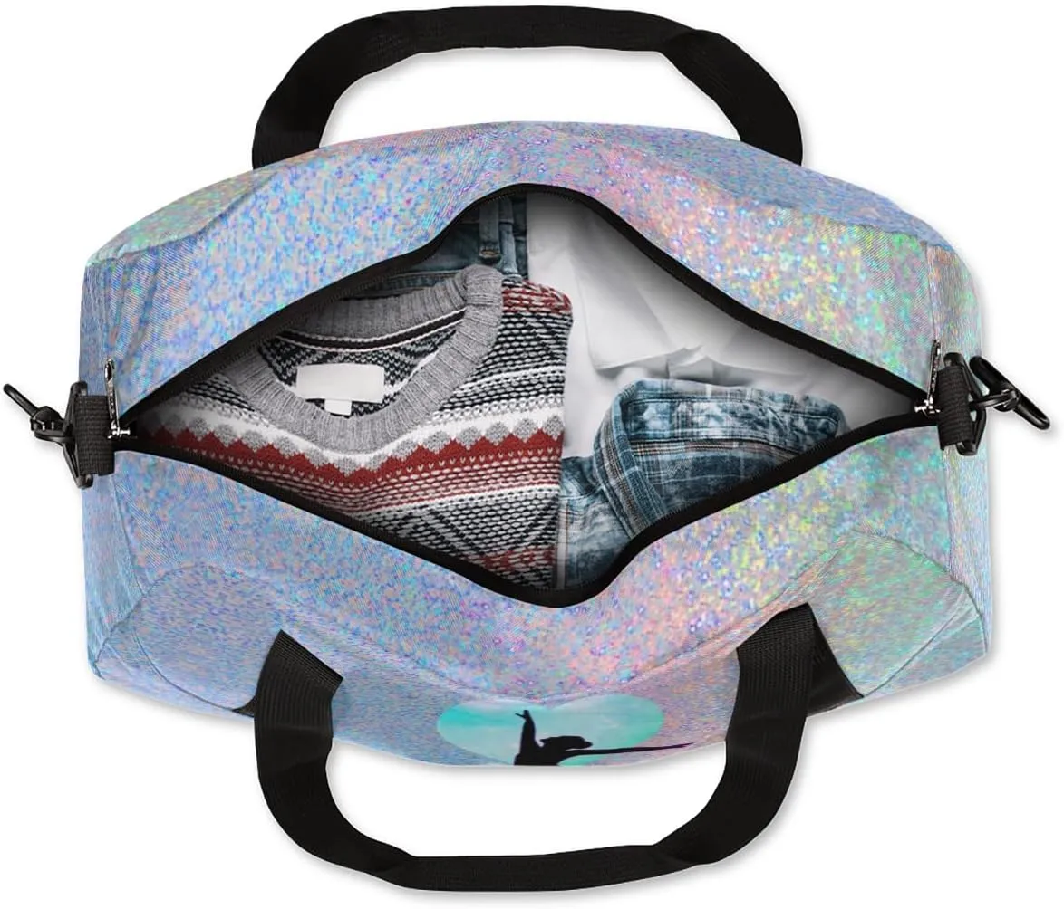 Custom Kids Duffel Overnight Bag Personalized Dance Bag Travel Duffel Bag for Girls Boys Customized Kids Gifts- Silver heart Gymnastics
