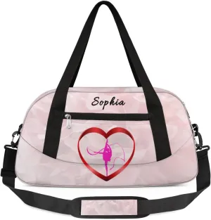 Custom Kids Duffel Overnight Bag Personalized Dance Bag Travel Duffel Bag for Girls Boys Customized Kids Gifts- White - Gymnast Pink
