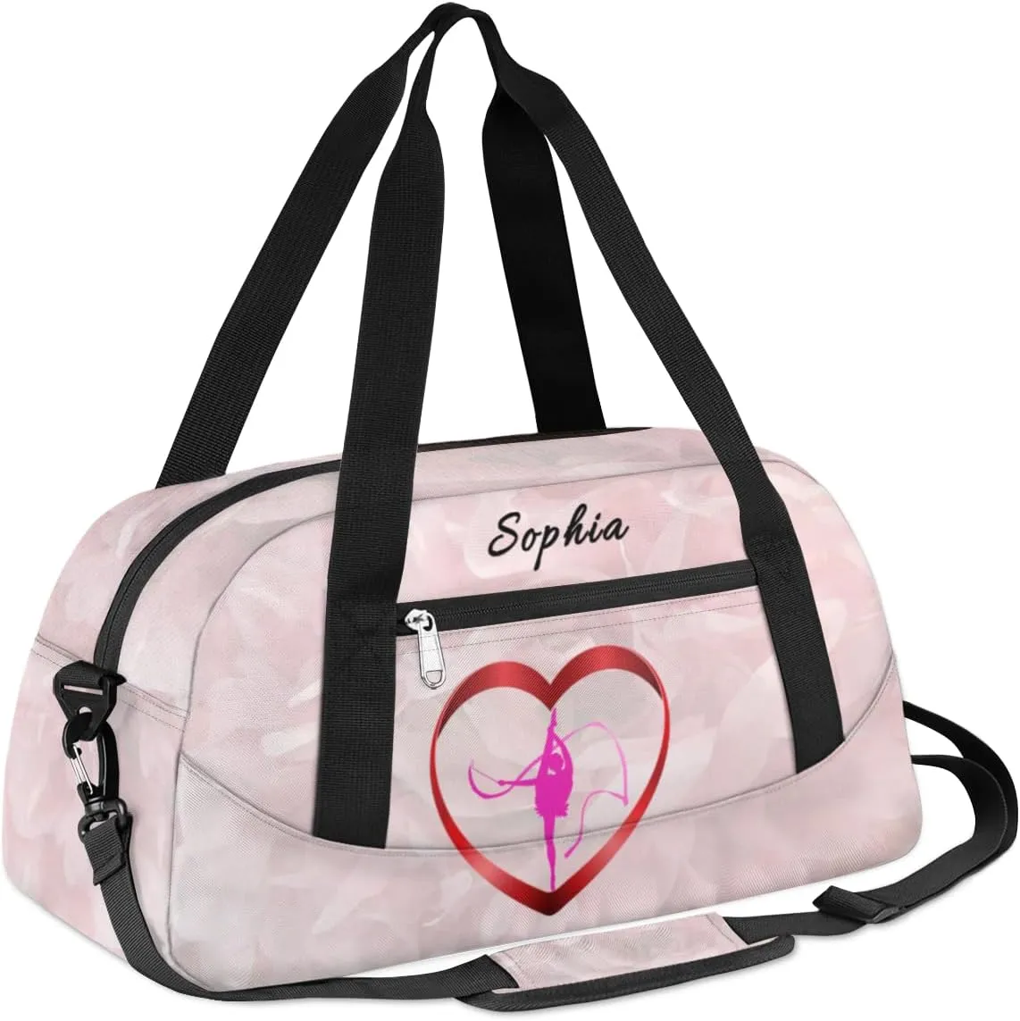 Custom Kids Duffel Overnight Bag Personalized Dance Bag Travel Duffel Bag for Girls Boys Customized Kids Gifts- White - Gymnast Pink
