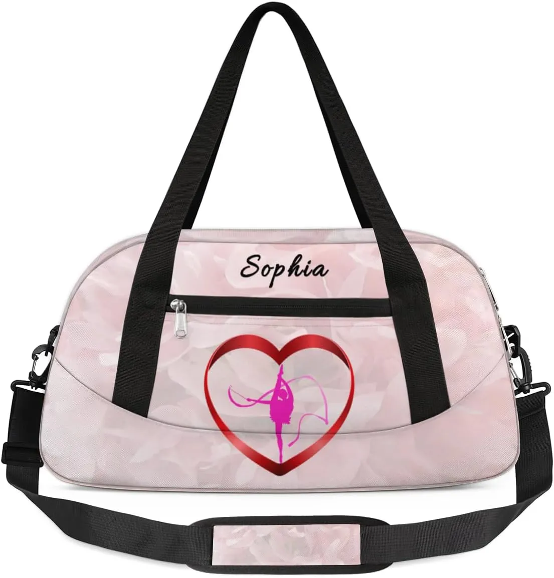 Custom Kids Duffel Overnight Bag Personalized Dance Bag Travel Duffel Bag for Girls Boys Customized Kids Gifts- White - Gymnast Pink