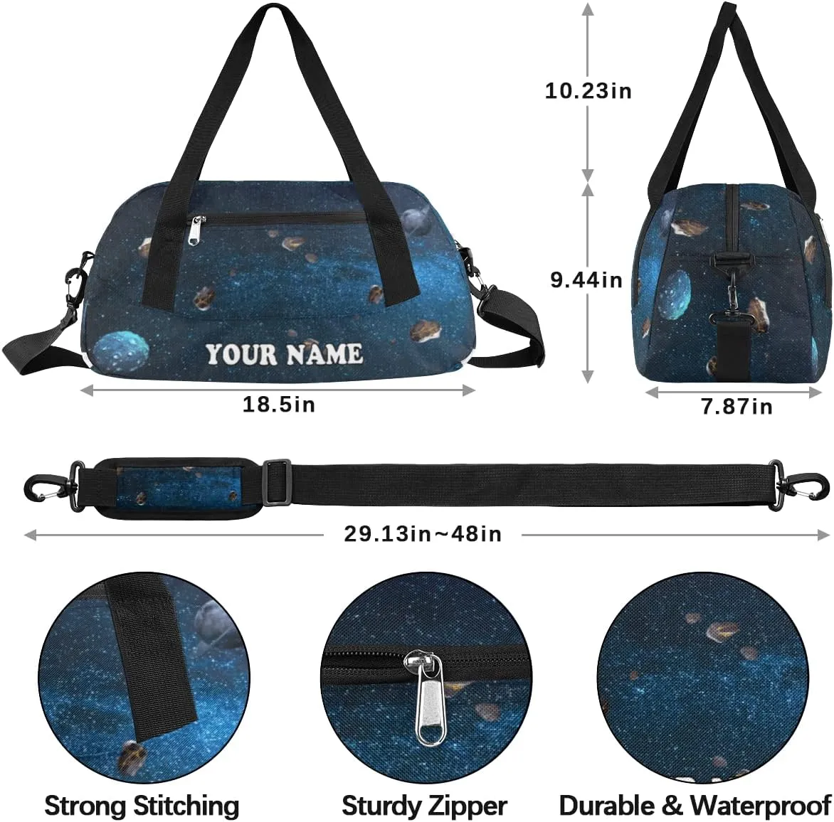Custom Kids Duffel Overnight Bag Planets Stars Personalized Kids Duffel Bag for Girls Boys Customized Kids Gifts -