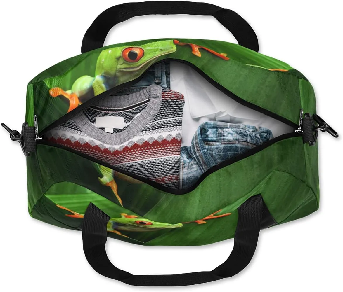 Custom Kids Duffel Overnight Bag Red Eyed Frog Personalized Kids Duffel Bag for Girls Boys Customized Kids Gifts - Tree Frog Jungle Leaf