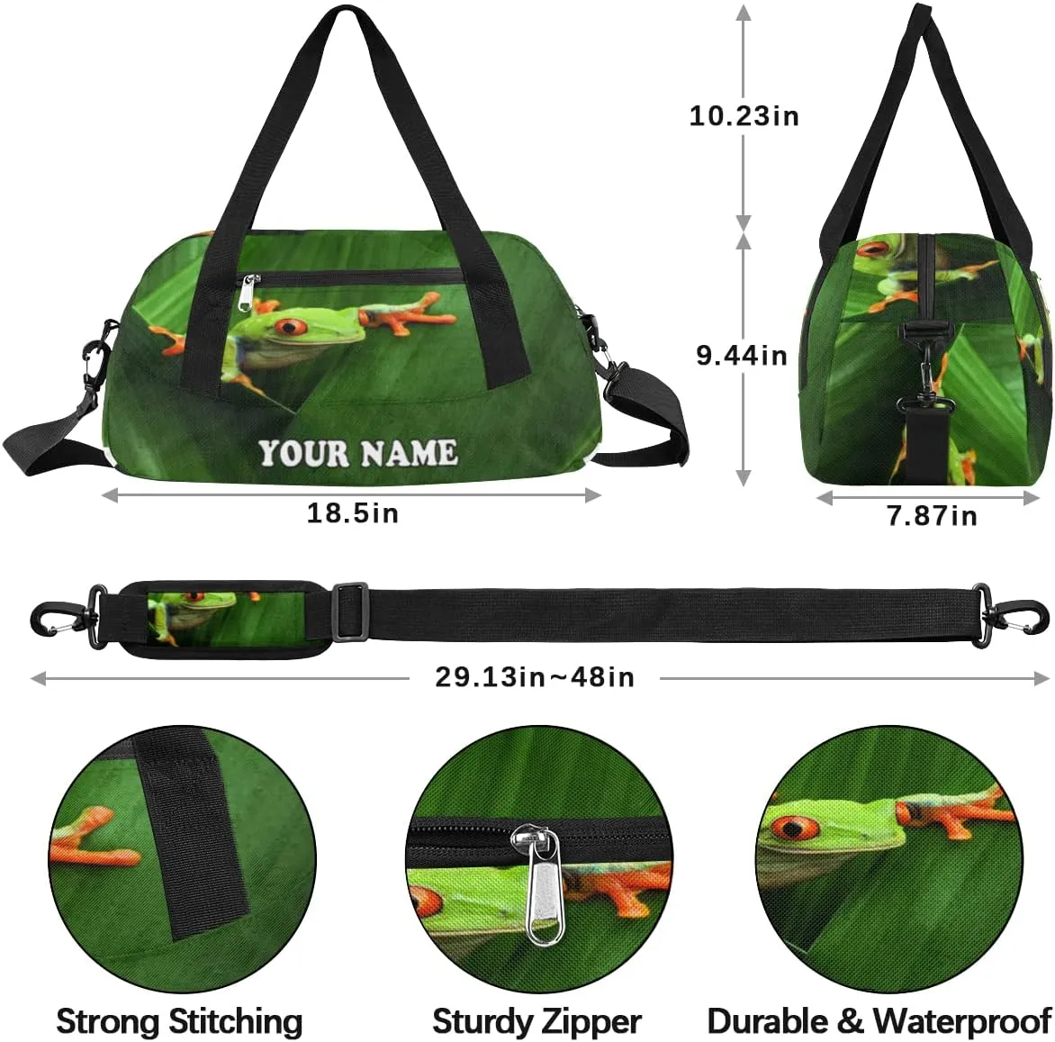 Custom Kids Duffel Overnight Bag Red Eyed Frog Personalized Kids Duffel Bag for Girls Boys Customized Kids Gifts - Tree Frog Jungle Leaf