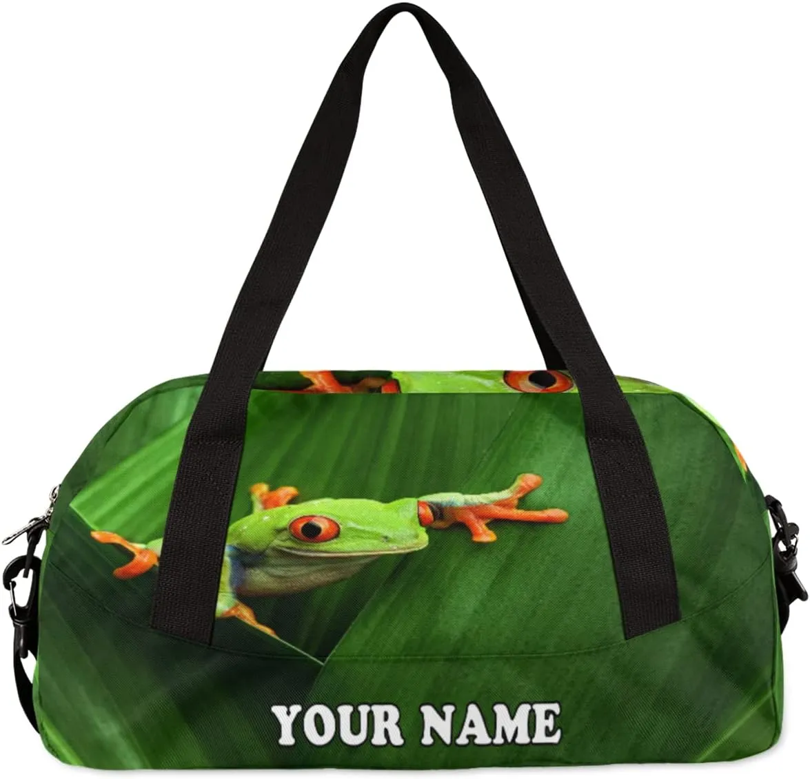 Custom Kids Duffel Overnight Bag Red Eyed Frog Personalized Kids Duffel Bag for Girls Boys Customized Kids Gifts - Tree Frog Jungle Leaf