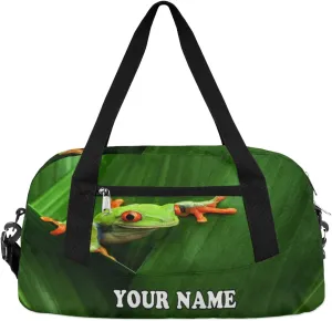 Custom Kids Duffel Overnight Bag Red Eyed Frog Personalized Kids Duffel Bag for Girls Boys Customized Kids Gifts - Tree Frog Jungle Leaf